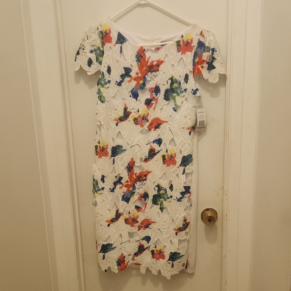 Chic White Lace Dress with Colorful Floral Design